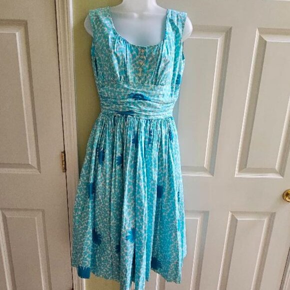 Vintage Anne Fogarty 50's Blue & White Floral Midi Dress - Picture 2 of 9